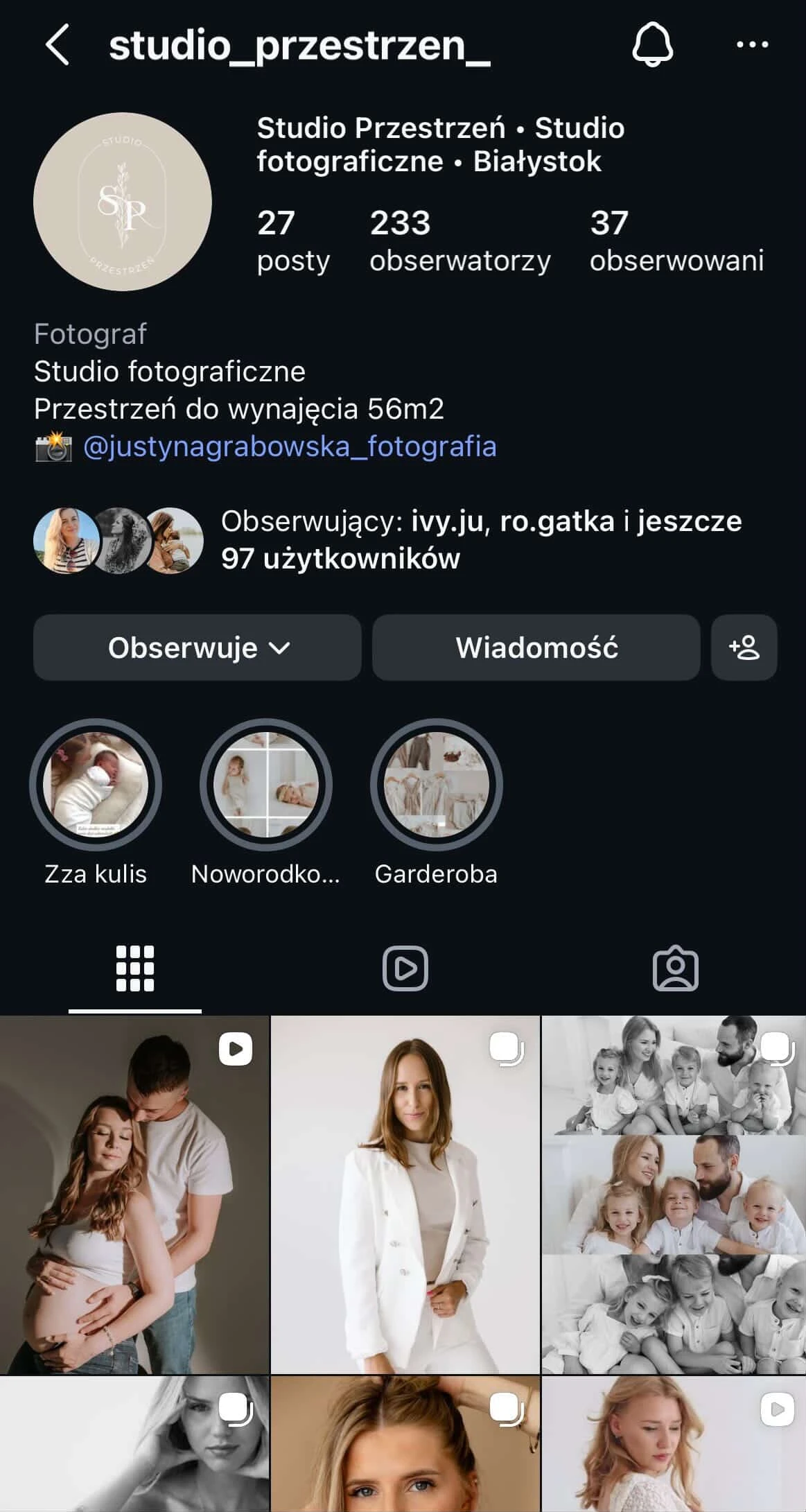 Profil Instagram Studio Przestrzeń