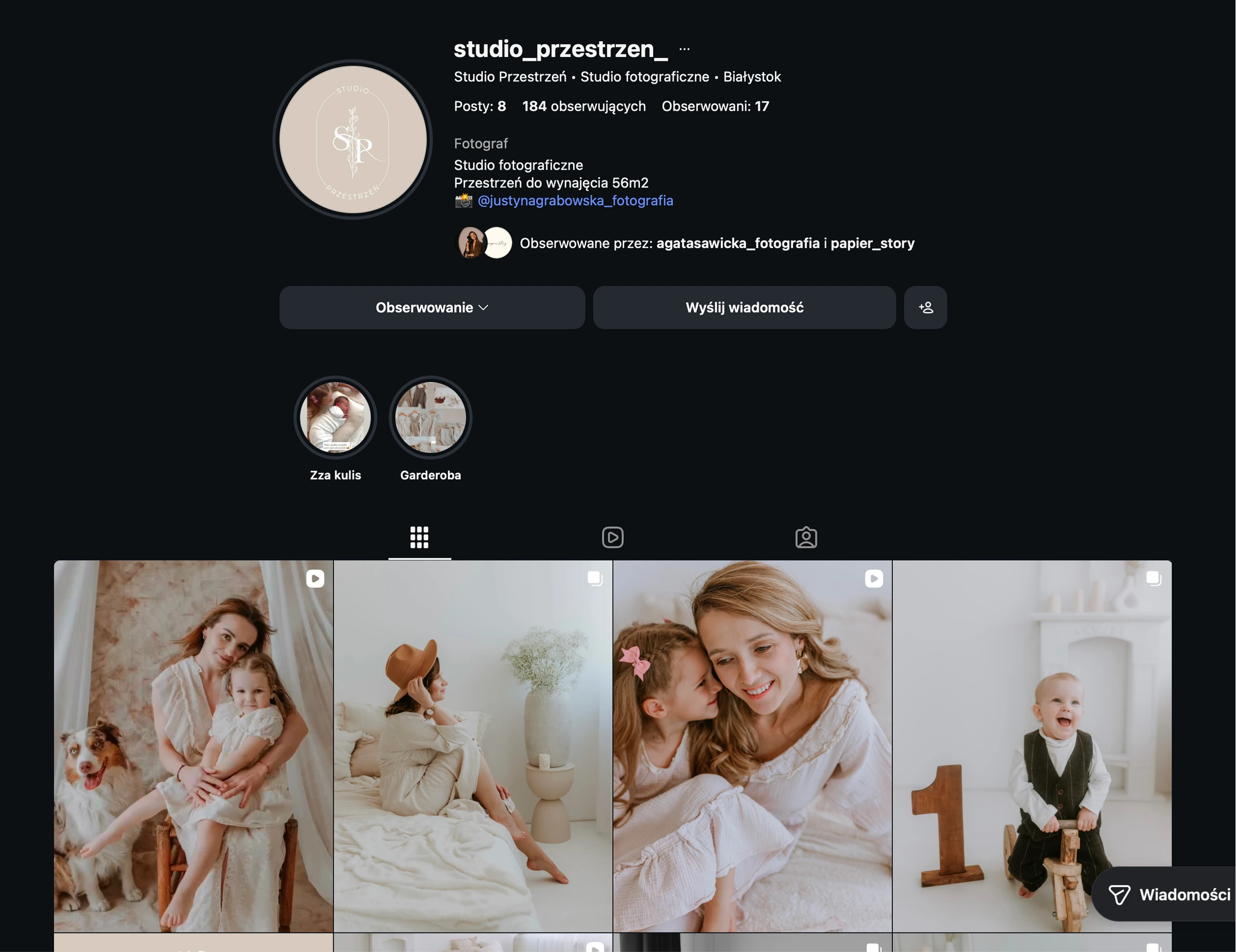Profil Instagram Studio Przestrzeń